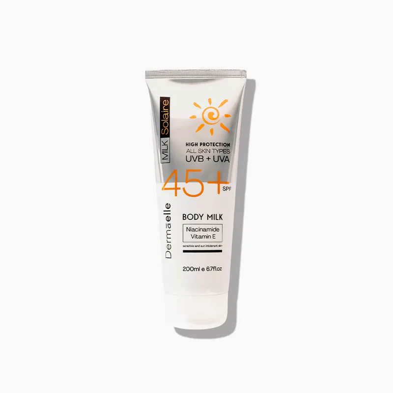 1_f2db0971-ee0f-49a0-a951-0213385b6062.webp Dermaelle MilkSolaire Body Milk SPF 45+ 200ML - الصورة 1
