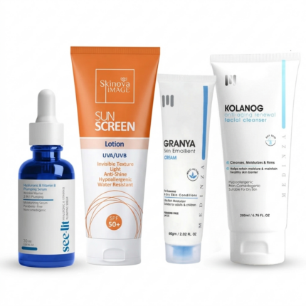 Dry Skin Routine ( See lit Hyaluronic Serum + Skinova Sun Lotion + Granya Cream + Kolanog Cleanser )