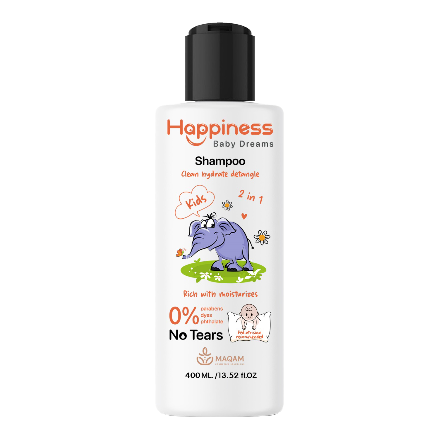 Happiness-Hair-Shampoo-400-ml.png Happiness Kids Shampoo 400ml. - الصورة 1