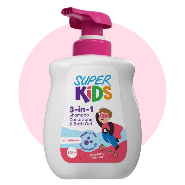 shampoo_3.webp Super kids 3 In 1 Strawberry Milkshake Shampoo 500 ml - الصورة 1